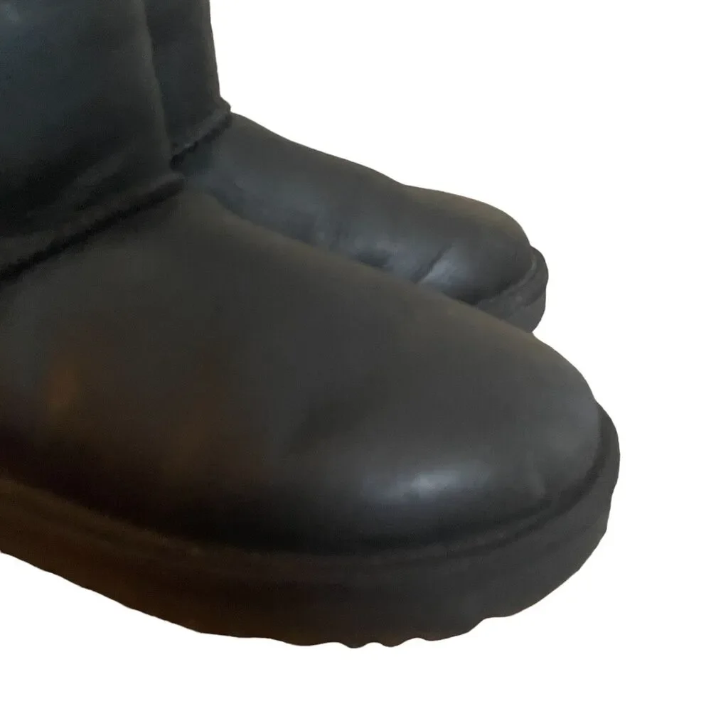 UGG Classic Short Boots Womens Size 5 Black Leather 1016559 Mid Calf